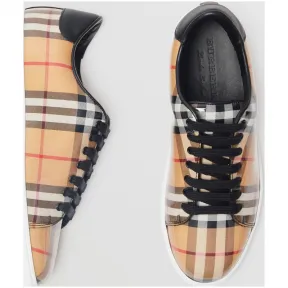 博百利/Burberry 女士 Vintage 格纹拼皮革运动鞋 (古典黄色) 40724651