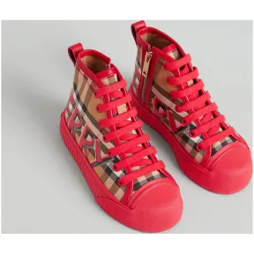 博百利/Burberry  涂鸦 Vintage 格纹高帮运动鞋 (亮红色)  40760021
