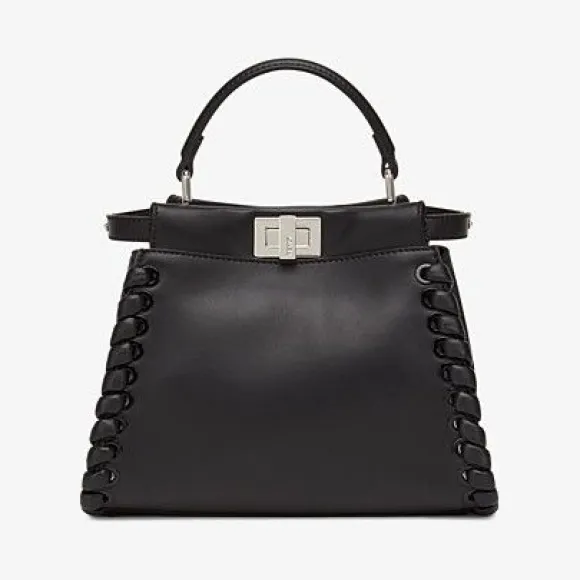 芬迪/Fendi PEEKABOO MINI_梭织黑色纳帕革手袋 8BN244 7G1 F0GXN