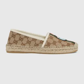 古驰/Gucci 平底女式草编鞋，带有 GG 和 Patch 737513-FABOS-9743