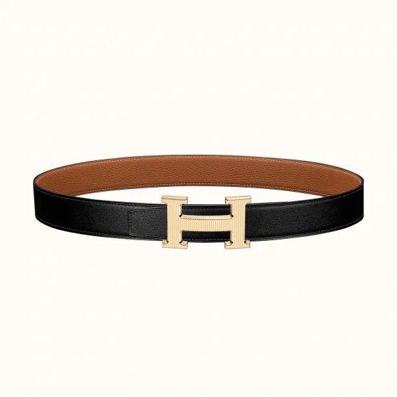 爱马仕/Hermes H 条纹皮带扣&双面皮腰带32毫米 H064550CC06-H073967CAAA085