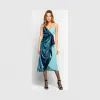 品高/Pinko 蓝绿色 TORNA A CASA湿感天鹅绒连衣裙 1B141M7746X29