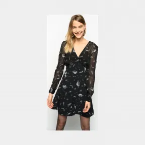 品高/Pinko 黑色 白色 BABILONIA 1斑纹乔其纱连衣裙W / LOGO 1B146G7804ZZ2
