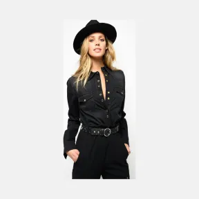 品高/Pinko LIMOUSINE BLACK Caroline斜纹衬衫 1J10AQY5Q2Z99
