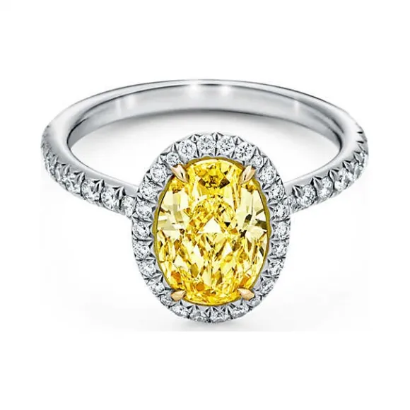 Tiffany Soleste 系列铂金镶钻戒圈，珠链式边镶钻石环绕椭圆形钻石订婚钻戒  GRP10871