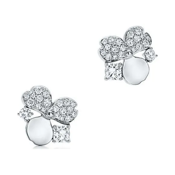 Tiffany Paper Flowers™ 花韵系列铂金镶钻耳环  61624864