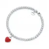 蒂芙尼/Tiffany Tiffany™ 系列纯银红色 Heart Tag 珠式手链