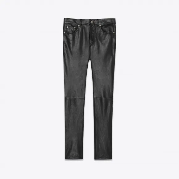 伊夫圣罗兰/Yves Saint laurent 上蜡小羊皮九分直筒皮裤 605147YC2MA1000