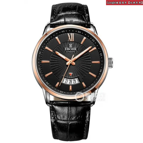 依波/Ebohr 都市经典系列 41.5毫米 不锈钢，间玫瑰金色 蓝宝石水晶玻璃 男表 50340330