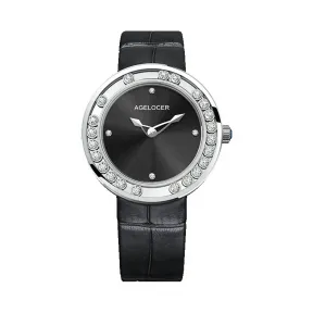 艾戈勒/Agelocer Baikal 贝加尔湖系列 316L精钢+镶钻 36mm 石英机芯 女表 6602A1