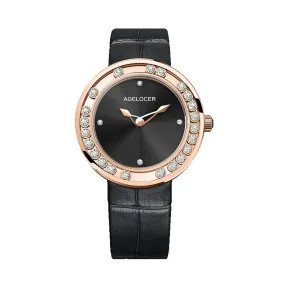 艾戈勒/Agelocer Baikal 贝加尔湖系列 316L精钢+镶钻 36mm 石英机芯 女表 6602D1