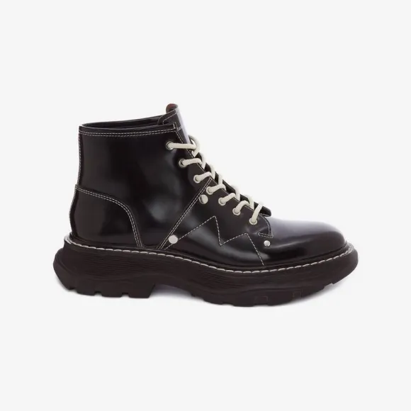 亚历山大麦昆/Alexander McQueen 黑色/银色 女士 系带靴 595469WHZ811090 