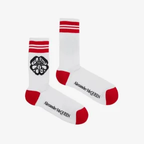 亚历山大麦昆/Alexander McQueen 男士白/红印章徽标袜子 7224804B55Q9074 