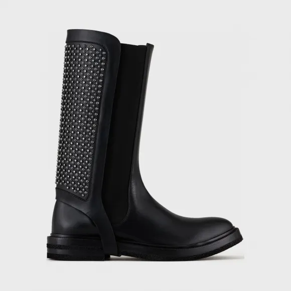 阿玛尼/Armani 铆钉皮革靴子丨靴子 X4O005XF506