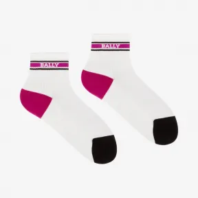 巴利/Bally 白色拼艳粉色棉混纺运动袜 6229415