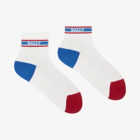 巴利/Bally 白色拼中国蓝棉混纺运动袜 6229416