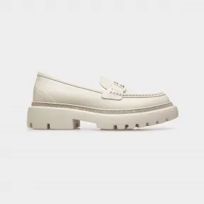 巴利/Bally 女式 Gioia 平底皮革莫卡辛鞋，白色 6301677