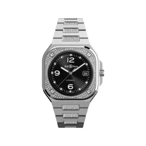 柏莱士/Bell&ross Instruments 系列 40MM 磨砂与抛光精钢 镶钻 自动机械机芯 男表 BR05A-BL-STFLD-SFD
