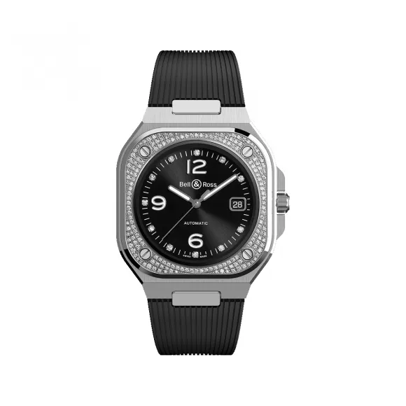 柏莱士/Bell&ross Instruments 系列 40MM 磨砂与抛光精钢 镶钻 自动机械机芯 男表 BR05A-BL-STFLD-SRB
