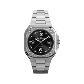 柏莱士/Bell&ross Instruments 系列 40MM 磨砂与抛光精钢 镶钻 自动机械机芯 男表 BR05A-BL-STFLD-SST