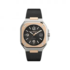 柏莱士/Bell&ross Instruments 系列 40MM 18K玫瑰金及磨砂和抛光精钢 自动机械机芯 男表 BR05A-BL-STPG-SRB