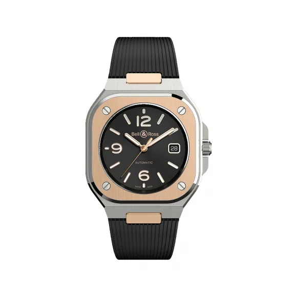 柏莱士/Bell&ross Instruments 系列 40MM 18K玫瑰金及磨砂和抛光精钢 自动机械机芯 男表 BR05A-BL-STPG-SRB