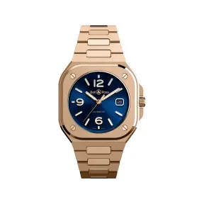 柏莱士/Bell&ross Instruments 系列 40MM 磨砂和抛光18K玫瑰金 自动机械机芯 男表 BR05A-BLU-PG-SPG