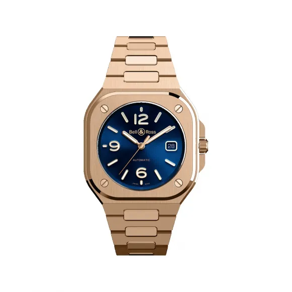 柏莱士/Bell&ross Instruments 系列 40MM 磨砂和抛光18K玫瑰金 自动机械机芯 男表 BR05A-BLU-PG-SPG