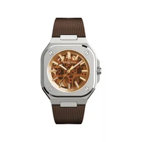 柏莱士/Bell&ross 40 MM 缎面打磨及抛光精钢，表冠护肩，360°旋转摆陀 自动机械机芯 男表 BR05A-CH-SKST-SRB