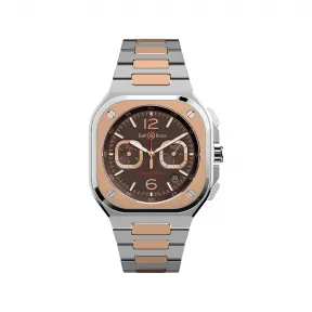 柏莱士/Bell&ross Instruments 系列 42MM 磨砂和抛光精钢以及18K玫瑰金 自动机械机芯 男表 BR05C-LDA-SSG