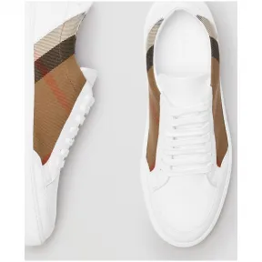 博百利/Burberry 女士 格纹装饰皮革运动鞋 (House 格纹 / 光白色) 40400551