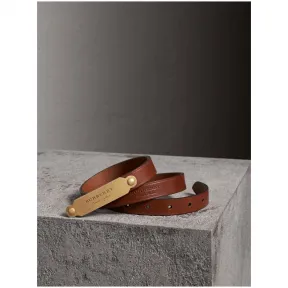 博百利/Burberry 女士 黄铜饰牌扣环压花马勒皮革腰带 (棕褐色) 40628531