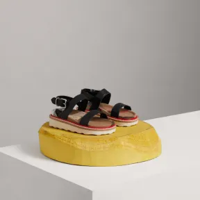 博百利/Burberry  House 格纹拼皮革凉鞋 (黑色)  40658171