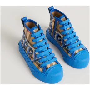 博百利/Burberry 儿童用品 涂鸦 Vintage 格纹高帮运动鞋 (亮天空蓝) - 童装  40760061