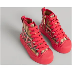 博百利/Burberry 儿童用品 涂鸦 Vintage 格纹高帮运动鞋 (亮红色) - 童装  40760071
