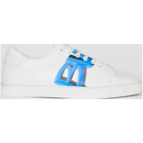 博百利/Burberry 男士 徽标印花皮革运动鞋 (光白色 / 亮天空蓝) - 男士  40762151