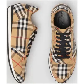 博百利/Burberry 男士 Vintage 格纹棉质运动鞋 (古典黄色) - 男士  40762331