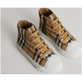 博百利/Burberry  Vintage 格纹拼皮革高帮运动鞋 (古典黄色 / 光白色)  40763161