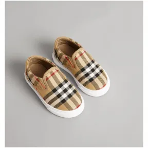 博百利/Burberry 儿童用品 Vintage 格纹拼皮革休闲运动鞋 (古典黄色 / 光白色) - 童装  40765061