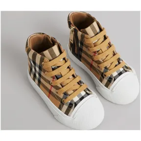 博百利/Burberry 儿童用品 Vintage 格纹拼皮革高帮运动鞋 (古典黄色 / 光白色) - 童装  40765071