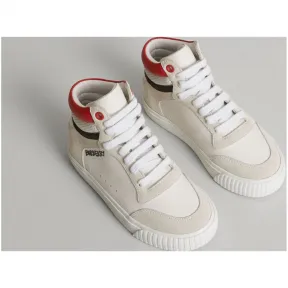 博百利/Burberry  皮革拼麂皮高帮运动鞋 (光白色)  40771491