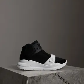 博百利/Burberry 女士 麂皮拼橡胶高帮运动鞋 (黑色) 40781991