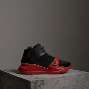 博百利/Burberry  麂皮拼橡胶高帮运动鞋 (黑色 / 军红色)  40785561