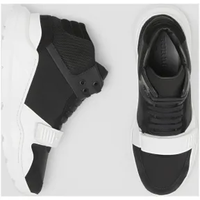 博百利/Burberry 男士 麂皮拼橡胶高帮运动鞋 (黑色 / 光白色)  40785601