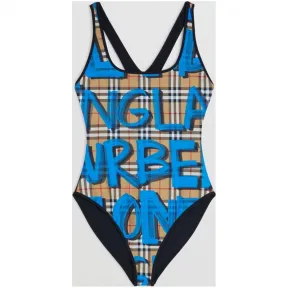 博百利/Burberry 女士 Vintage 格纹涂鸦印花泳衣 (亮蓝色) 80022271