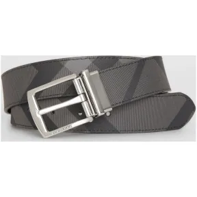 博百利/Burberry 男士 London 格纹拼皮革双面两用腰带 (炭灰色 / 黑色) - 男士  80060361