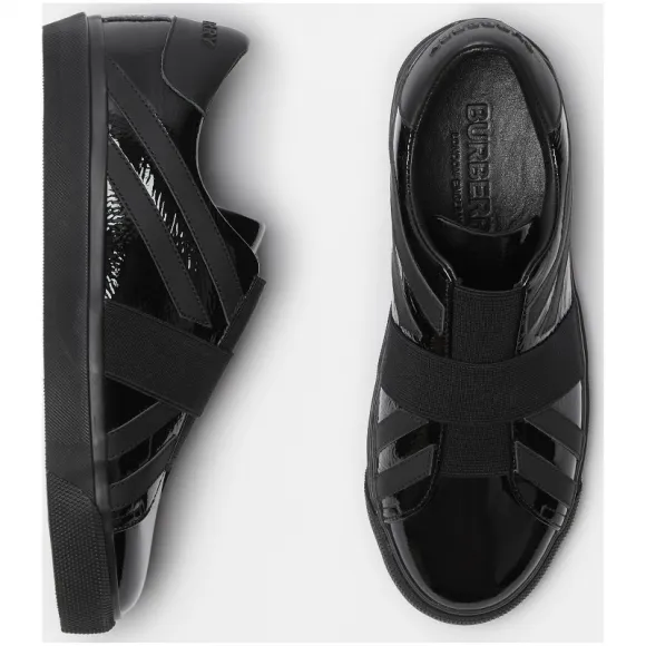 博百利/Burberry 女士 英国国旗图案休闲运动鞋 (黑色) 80109151