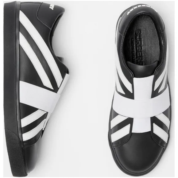 博百利/Burberry 女士 英国国旗图案休闲运动鞋 (黑色 / 光白色) 80109171