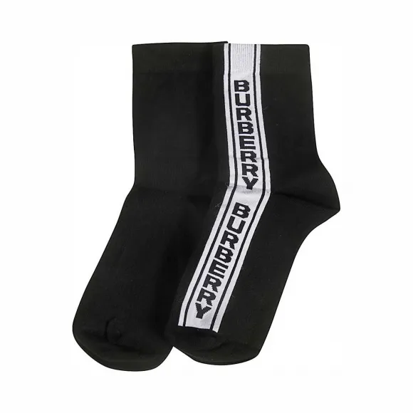 博百利/Burberry 女士 徽标条纹嵌花混纺棉袜 (黑色)  80117201