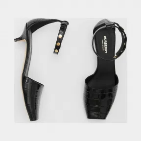 博百利/Burberry 女士 三粒铆钉装饰压花皮革凉鞋 (黑色) 80155221